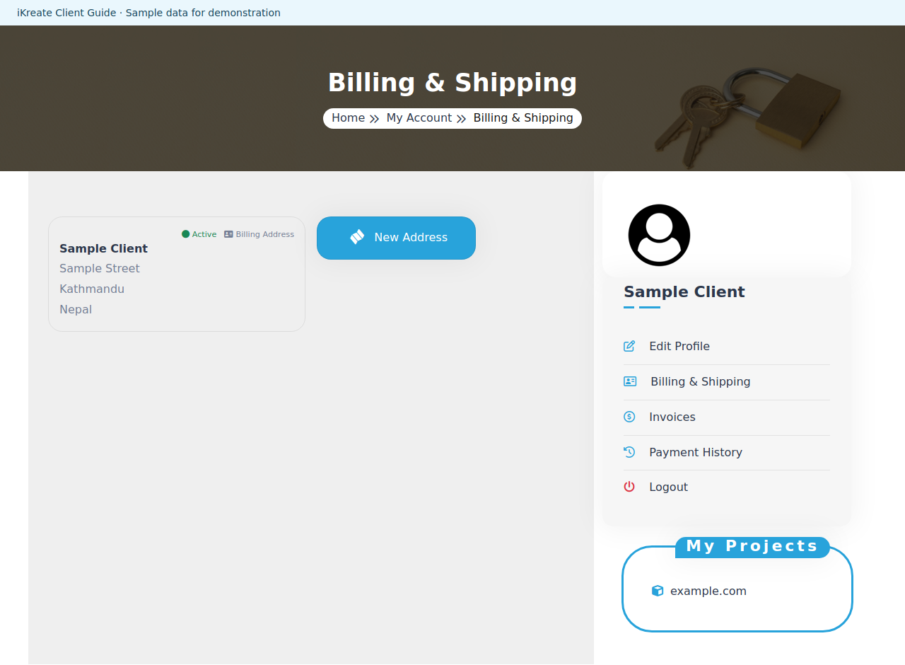 Manage billing and shipping addresses — example client page